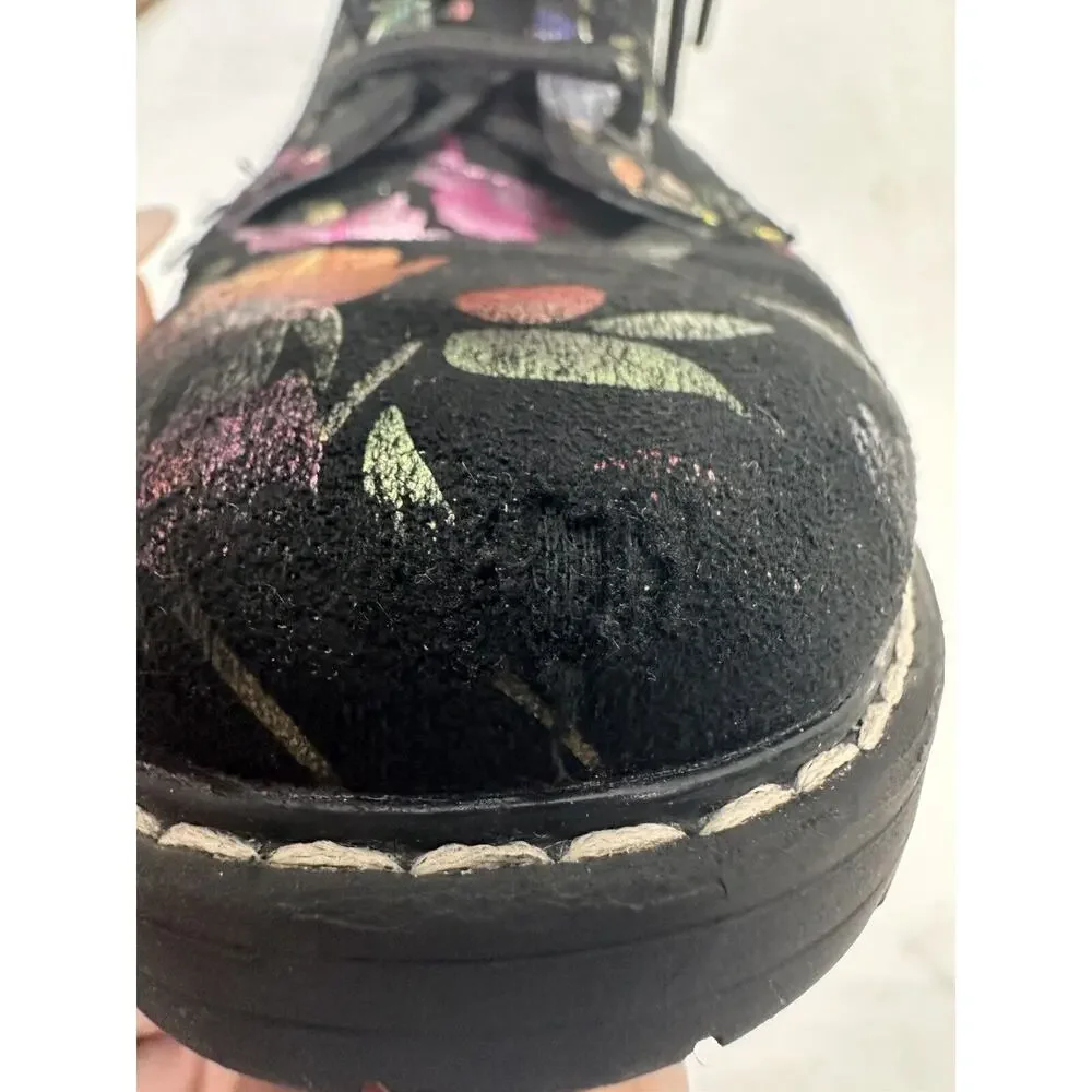 Steve Madden Betty Black Pink‎ Floral Soft Velvet Lace Up Combat Boots Girls 4